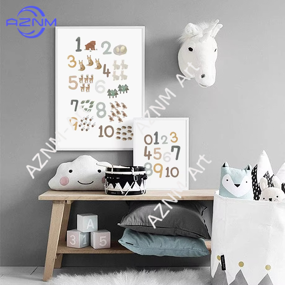 Kids Educational Posters - 1/2pcs Education Learning Number Animals Nursery