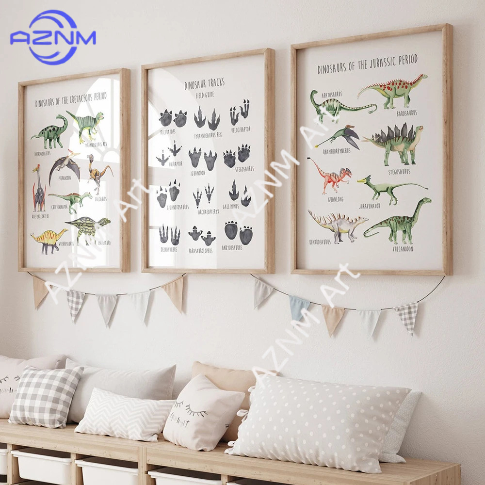 Kids Educational Posters - 1/3PCS ，The cartoon dinosaur species English