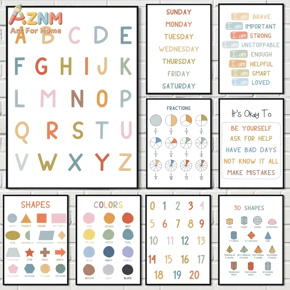 Kids Educational Posters - AZNM Educational Alphabet Numbers Frameless Canvas