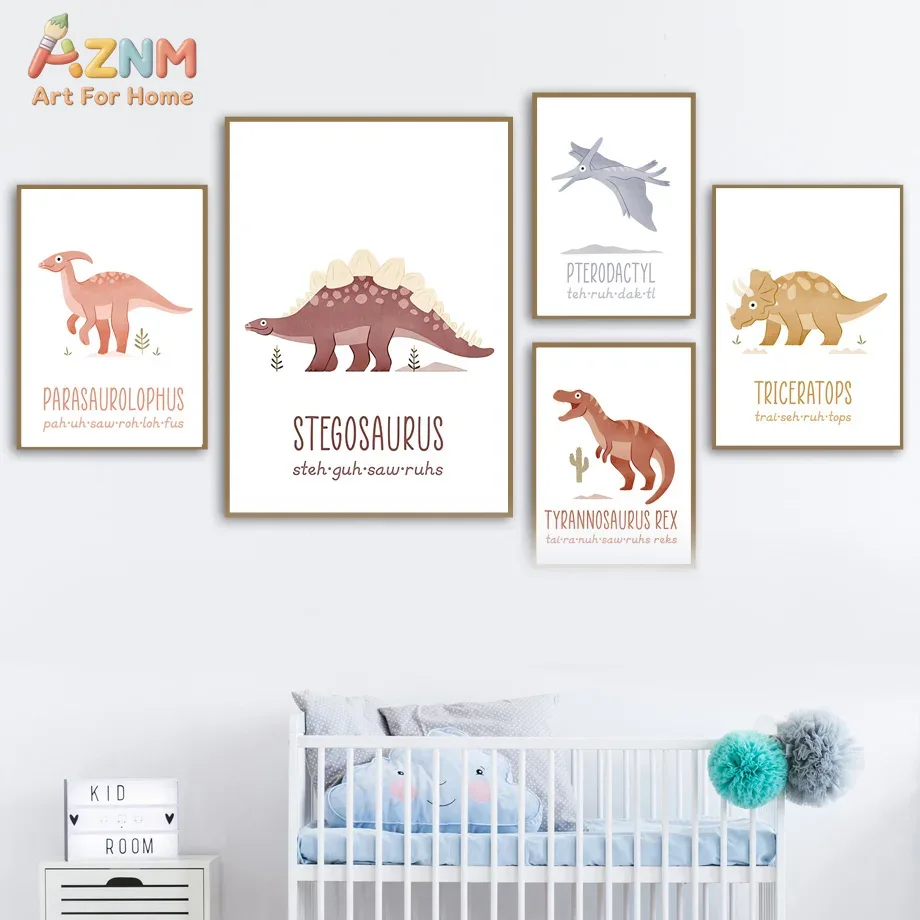 AZNM Cute Watercolor Dinosaur  - Kids Educational Posters review and price